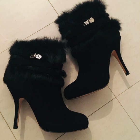 Coach Janeva Fur Trim Round Toe Ankle Boots / Black Suede (8) - Picture 8 of 12